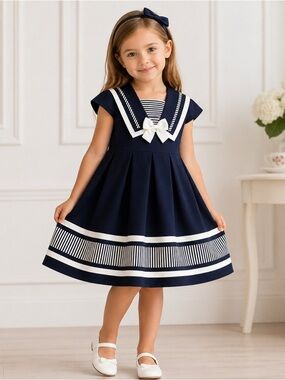 Jessica Ann Blue and White Nautical Kids Dress